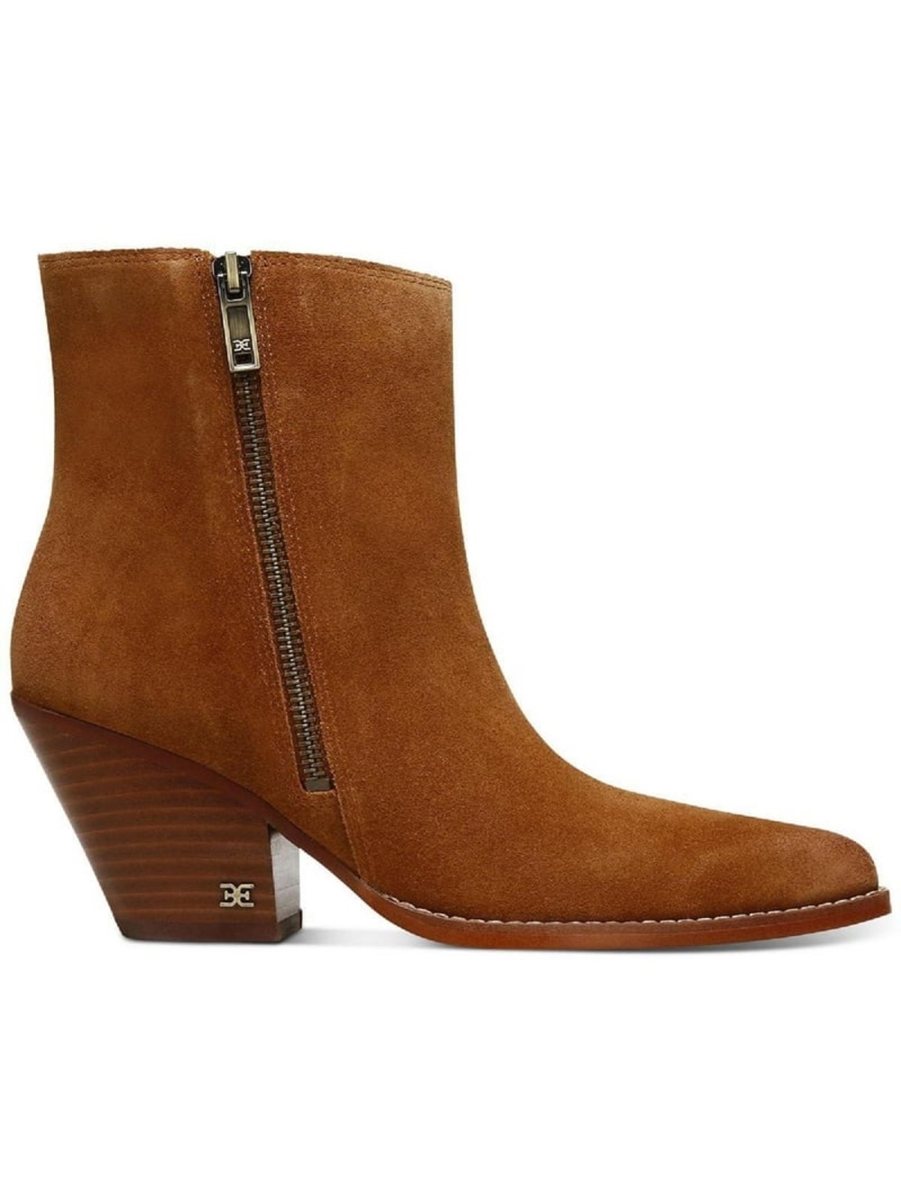 Sam Edelman Jane Frontier Brown Leather Pointed Toe Block Heel Western Bootie